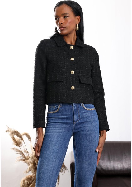 Siyah Gold Düğmeli Tüvit Ceket 02014