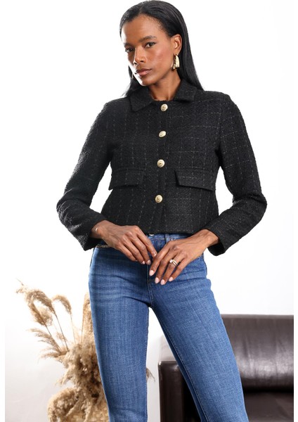 Siyah Gold Düğmeli Tüvit Ceket 02014