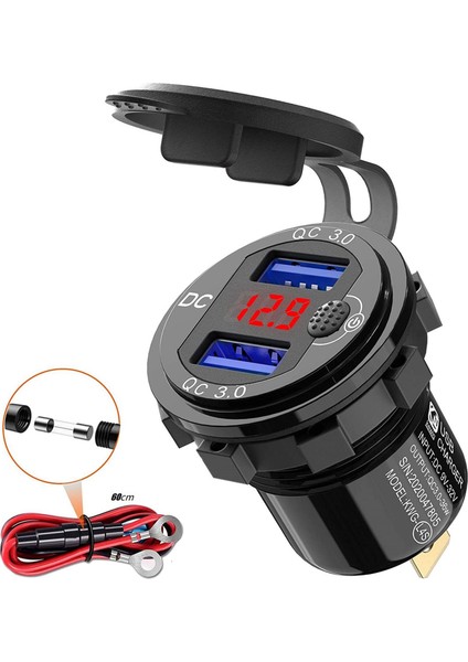 2x Hızlı Şarj 3 0 Çift 12V USB Araç Şarj Cihazı Anahtar Düğmesi ve Kırmızı Dijital Voltmetre ile Alüminyum Soket Su Geçirmez (Yurt Dışından) fiyatları