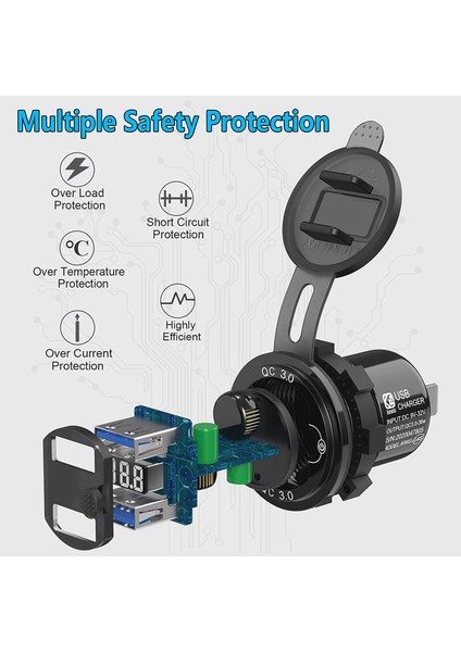 2x Hızlı Şarj 3 0 Çift 12V USB Araç Şarj Cihazı Anahtar Düğmesi ve Kırmızı Dijital Voltmetre ile Alüminyum Soket Su Geçirmez (Yurt Dışından) modelleri