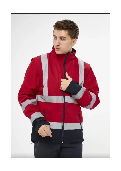 Softshell Mont Reflektörlü Kolları Çıkmalı Kırmızı fırsatları