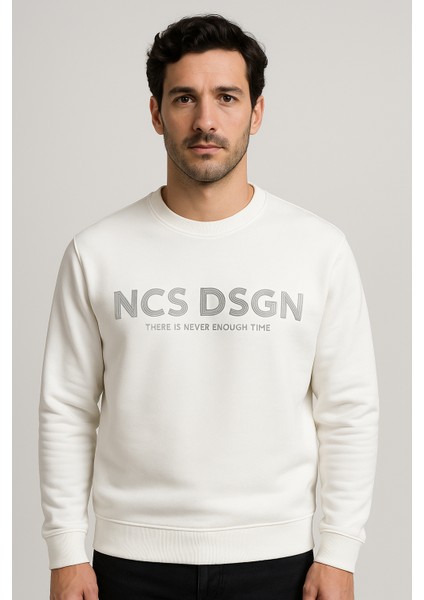 Erkek Sweatshirt Bisiklet Yaka Beyaz 1664