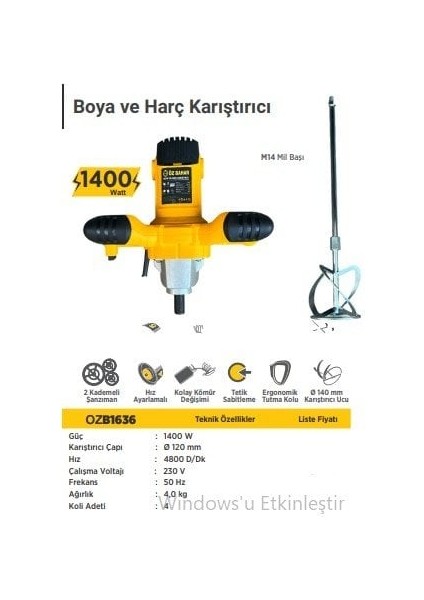 Boya ve Harç Karıştırıcı 1400WATT