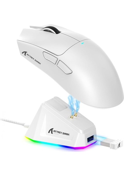 Shark X11 Hafif Kablosuz Oyun Faresi, Rgb Şarj Yuvası, Tri-Mode-2.4g/usb-C Kablolu/bt, 22K Dpı, PAW3311 Optik Sensör, Huyu Anahtarı, Pc/mac Için 5 Programlanabilir Düğme (Beyaz)