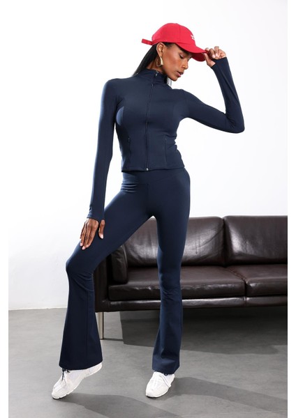 Lacivert Kaşkorse Kemerli Tayt Pantolon 251161