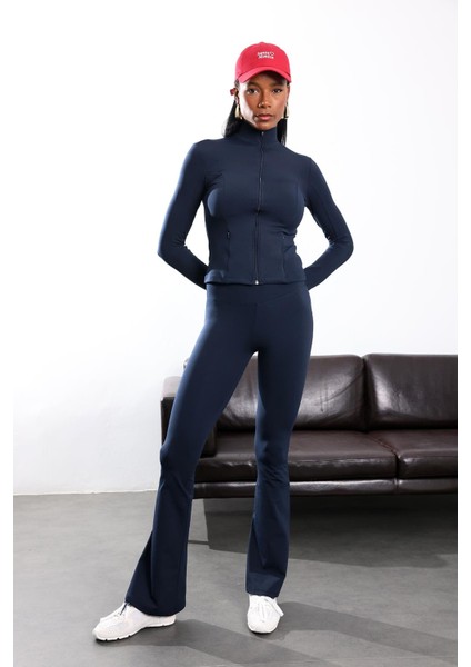 Lacivert Kaşkorse Kemerli Tayt Pantolon 251161