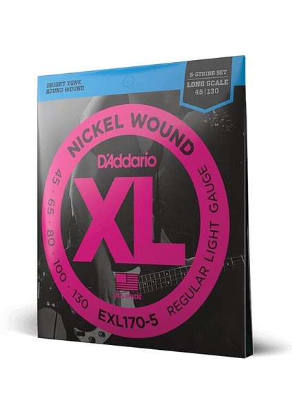 E Bass Gitar Teli | Telleri E Bass | Bas Gitar Telleri | Telleri 5 Telli Elektrikli Fas | En Popüler Tel Markası | EXL170-5 | Nikel Kaplama Çelik | Light (45-130) | Long Scale