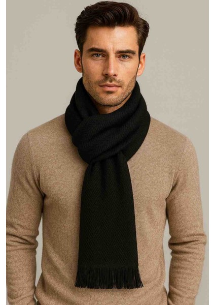 Premium Balıksırtı Erkek Atkı – Yumuşak Dokulu, Püsküllü