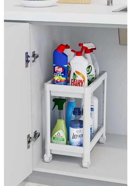 Life 2 Katlı Tekerlekli Tezgah Altı Beyaz Banyo Mutfak Rafı MIT1119 modelleri