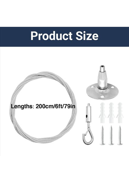 8 Paket 6ft Tavan Burcu Askı Tel Kiti 2 M Ayarlanabilir Süspansiyon Asılı Kablo Tel Kanca ile Duvara Montaj Kablosu (Yurt Dışından) fiyatları