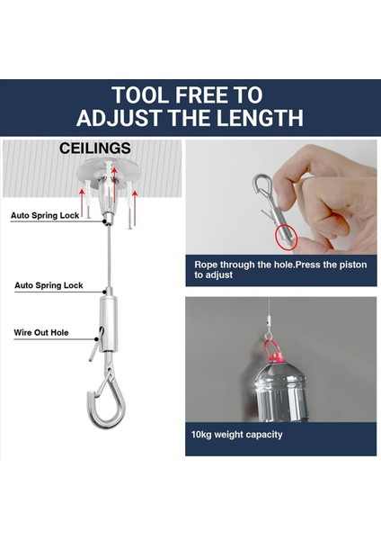 8 Paket 6ft Tavan Burcu Askı Tel Kiti 2 M Ayarlanabilir Süspansiyon Asılı Kablo Tel Kanca ile Duvara Montaj Kablosu (Yurt Dışından) modelleri