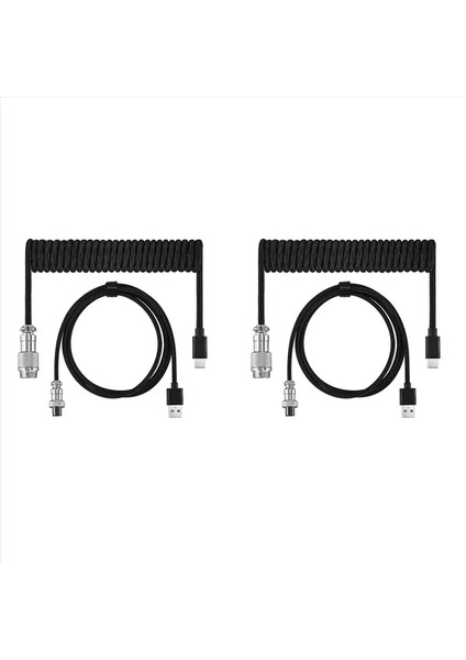 2x USB Klavye Kablosu Siyah Sarmal Klavye USB Tipi C Kablo Dıy Havacılık Fiş Kablosu Konektörü Oyun USB Klavye Kablosu (Yurt Dışından)