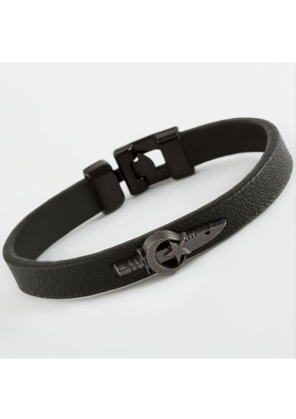 Ay Yıldız Hançer Kaliteli Suni Deri Bileklik