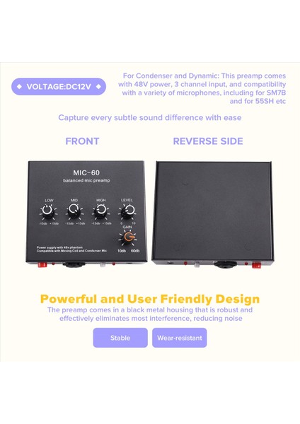 Mikrofon Preamp 3-Bantlı Ekolayzer Dengeli Xlr Arayüzü 60DB Kazanç Mikrofonu Dinamik ve Kondansatör Mikrofonu Için Pre Amp Abd Fişi B (Yurt Dışından) fiyatları