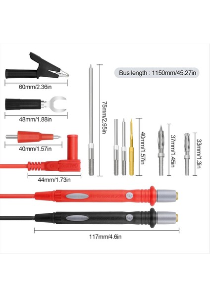 22PCS Multimetre Test Kurşun Kiti Arka Prob Test Kurşunları Multimetre Probları Timsah Klipsli Test Kuafları Problar (Yurt Dışından) fiyatları