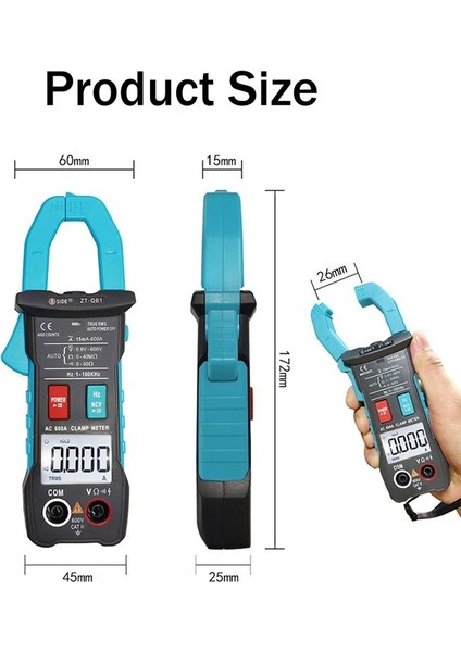 Bıde Zt-Qb1 Dijital Kelepçe Ölçer Multimetre 600A Akım T-Rms Akıllı Pensier Ammetre Dc/ac Voltaj Direnci Ncv Test Cihazı (Yurt Dışından) fiyatları