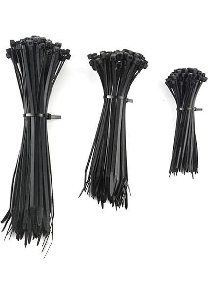 Plastik Kablo Bağı Cırt Kelepçe Set 100 mm - 150 mm - 250 mm x 2.5 mm Siyah (20 Şer Adet x 3) 60 Adet modelleri