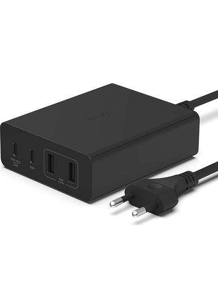 108W Gan USB Çoklu Şarj Istasyonu, 2 USB Type-C And 2 USB A Hızlı Masaüstü Şarj Istasyonu (Macbook, Pro, Air, Iphone, Pro, Max, Mini, iPad Pro, Air - Siyah)