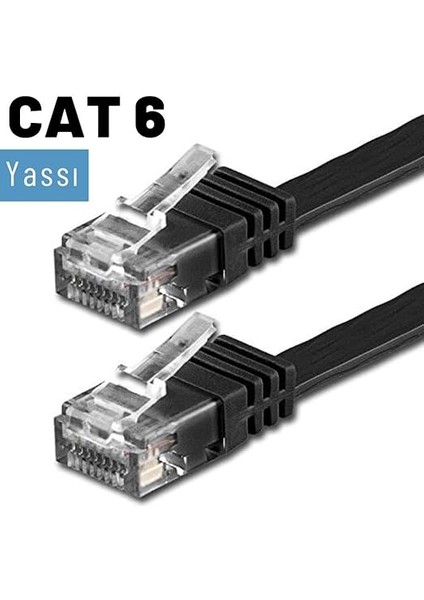 Cat6 Yassı Ethernet Network Lan Internet Kablosu Siyah 1 Metre