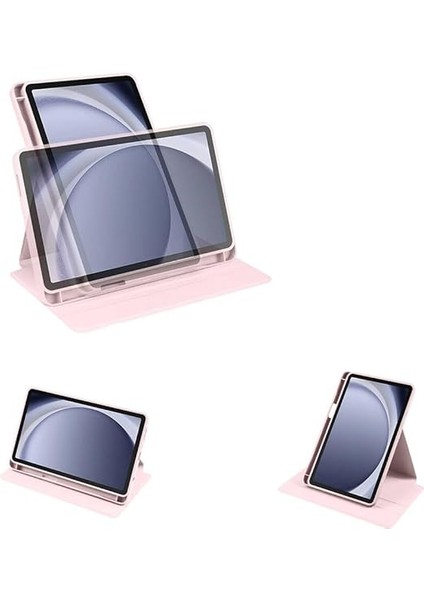 Samsung Galaxy Tab A9 Kılıf Silikon Kapaklı Stand Olabilen Kamera Lens Korumalı Kalem Bölmeli Kapak Pembe modelleri