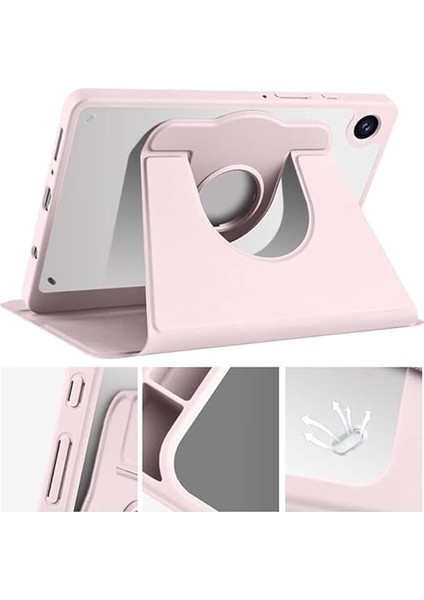 Samsung Galaxy Tab A9 Kılıf Silikon Kapaklı Stand Olabilen Kamera Lens Korumalı Kalem Bölmeli Kapak Pembe fırsatları