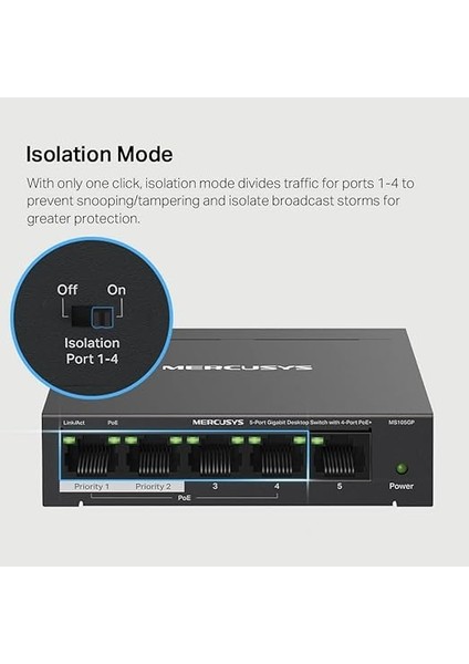 MS105GP, 5-Port Gigabit Desktop Switch With 4-Port Poe+ indirimleri