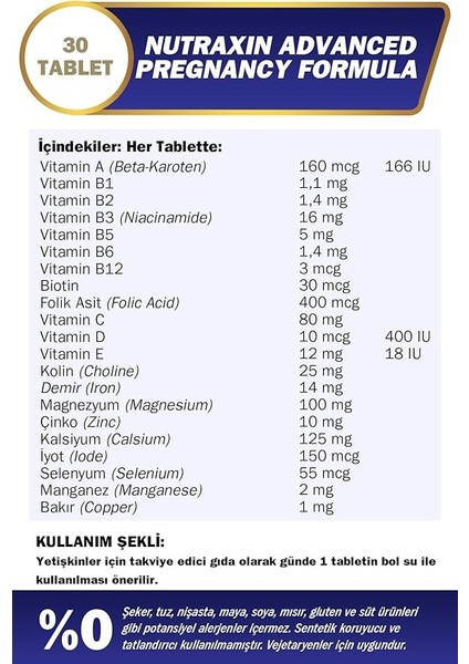 Pregnancy Formula | Hamilelik ve Emzirme Dönemine Özel Multivitamin | 21 Vitamin ve Mineral | 30 Tablet | Vejetaryen fiyatları