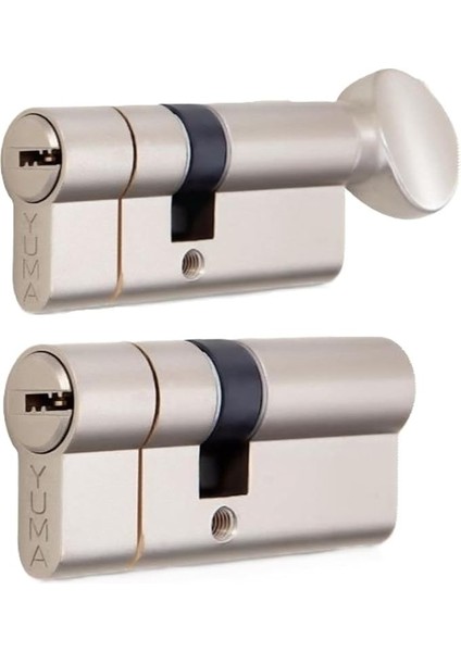 | Ortak Anahtarlı Bilyalı Tuzaklı 2'li Set Kilit Göbeği, Mandallı - Mandalsız Set, Çelik Kapı Göbeği (68 Mm, Nikel)