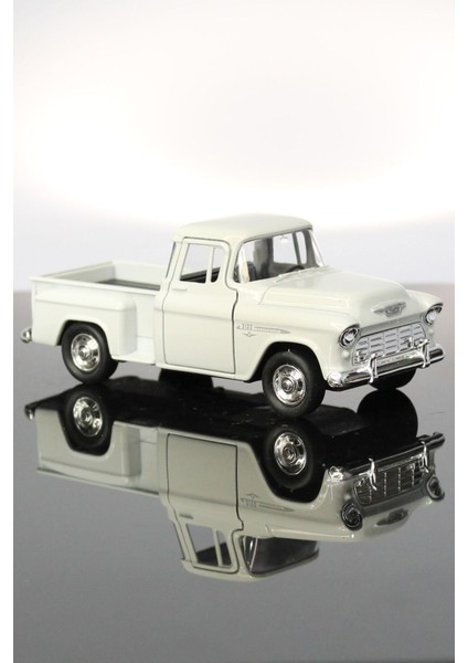 1955 Chevrolet Stepside Beyaz Kamyonet Çek Bırak Metal Model Oyuncak Araba 12 cm