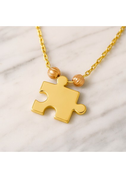 14 Ayar Altın Dorika Detaylı Puzzle Kolye modelleri