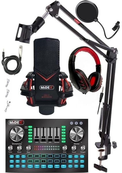 Gmx-1 Diamond Set Condenser Mikrofon Ses Kartı Kulaklık Canlı Yayın Paketi (Telefon ve Pc)