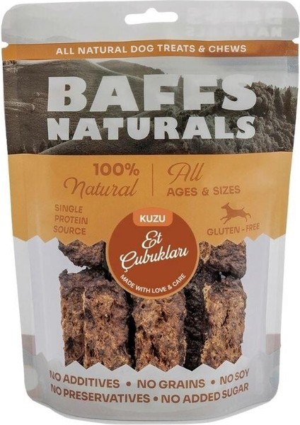 ‎Baffs Naturals Baffs Naturals Kurutulmuş Kuzu Et Çubukları Köpek Ödülü 100 gr