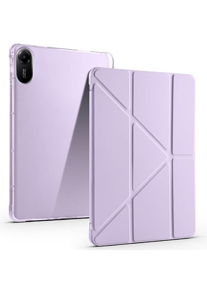 Xiaomi Redmi Pad 2 ile Uyumlu Kılıf Tri Folding Silikon Kalem Bölmeli Katlanabilir Standlı Pu Deri Yumuşak Kapak, Tablet Kılıfı [akıllı Kapak, Uyku Modlu] - Lila