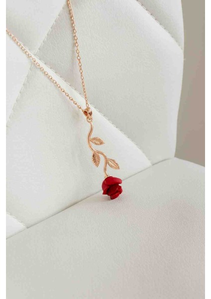 925 Ayar Gümüş Rose Kaplama Ters Güllü Kolye