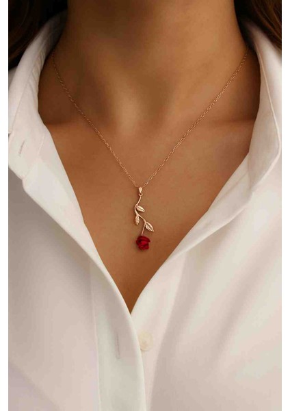 925 Ayar Gümüş Rose Kaplama Ters Güllü Kolye fiyatları