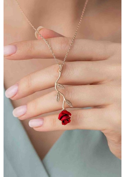 925 Ayar Gümüş Rose Kaplama Ters Güllü Kolye indirimleri
