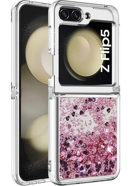 Samsung Galaxy Z Flip 5 Sıvı Temizle Akan Glitter Sevimli İçin Telefon Kılıfı (Yurt Dışından)