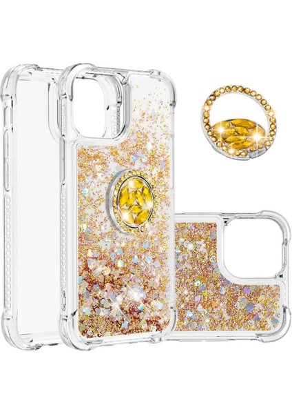 Halka Kickstand Köpüklü Kum Akış Halkası ile IPhone 13 İçin Telefon Kılıfı (Yurt Dışından)
