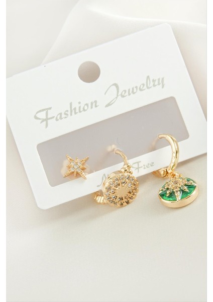 3 Adet Yıldız Zirkon Taşlı Küpe