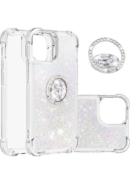 Halka Kickstand Köpüklü Kum Akış Halkası ile IPhone 13 İçin Telefon Kılıfı (Yurt Dışından)