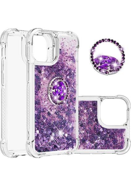 Halka Kickstand Köpüklü Kum Akış Halkası ile IPhone 13 İçin Telefon Kılıfı (Yurt Dışından)