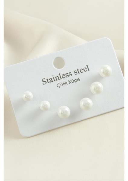 6 Adet Çelik Inci Küpe