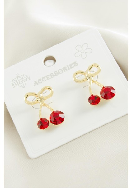 Kiraz Taşlı Metal Küpe