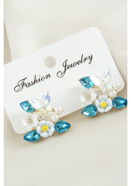 Çiçek Mineli Taşlı Küpe