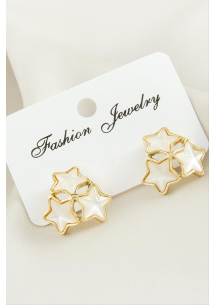 Yıldız Damla Sedef Taşlı Metal Küpe