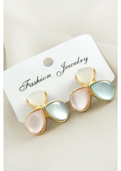 Çiçek Damla Sedef Taşlı Metal Küpe