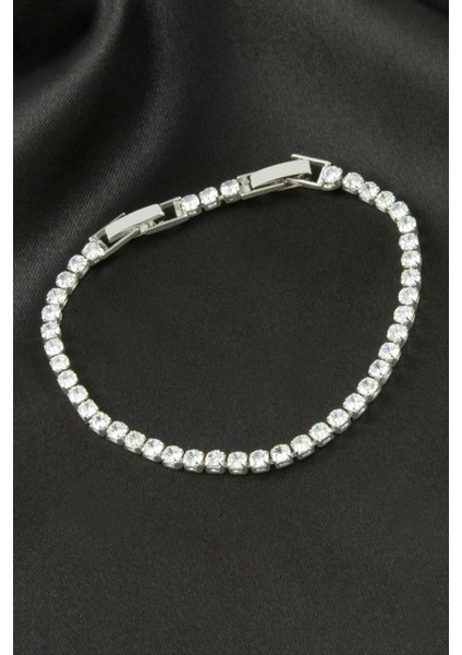 Yuvarlak Zirkon Taşlı Lüks Kararmaz Bileklik 3 mm