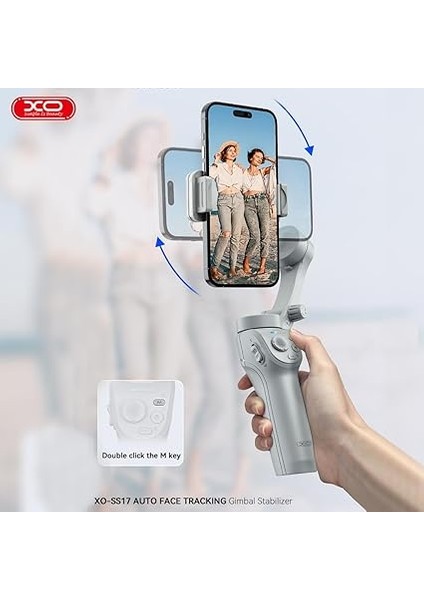 Simple Is Beauty Gimbal Stabilizer SS17, Bluetooth 5.2, Yüz Takibi, 8 Saat Batarya Süresi, 330° Dönüş, Taşınabilir Akıllı Telefon Video Stabilizatörü, Katlanabilir, 3600 Mah Batarya, Gimbal Show Uyumlu | Gri modelleri