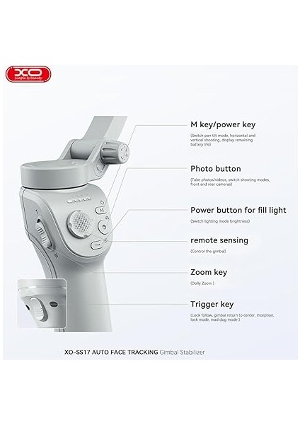 Simple Is Beauty Gimbal Stabilizer SS17, Bluetooth 5.2, Yüz Takibi, 8 Saat Batarya Süresi, 330° Dönüş, Taşınabilir Akıllı Telefon Video Stabilizatörü, Katlanabilir, 3600 Mah Batarya, Gimbal Show Uyumlu | Gri fırsatları