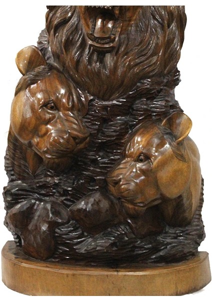 Ahşap Yavrulu Aslan Figürü 100 cm LIV2149 fiyatları